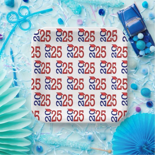 Assiettes En Carton Bleu et rouge 2025 Graduation (Fête)