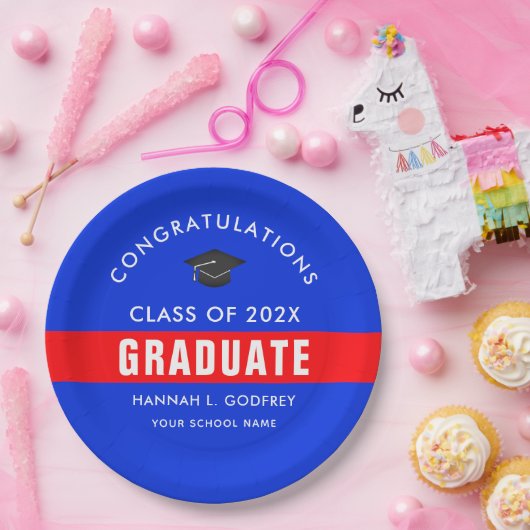 Assiettes En Carton Bleu et Rouge Graduation Congrats sur mesure (Fête)