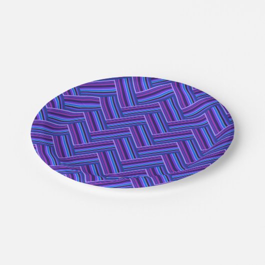 Assiettes En Carton Bleu et violet rayures double tissage (Angle)