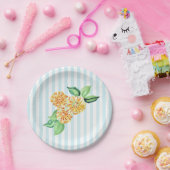 Assiettes En Carton Bleu Fleur Jaune Bande (Fête)