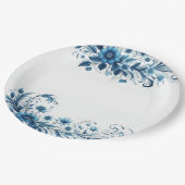 Assiettes En Carton Bleu floral (Angle)