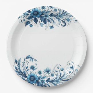 Assiettes En Carton Bleu floral