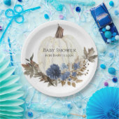 Assiettes En Carton Bleu Floral Blanc Citrouille Bébé Garçon Douche (Fête)