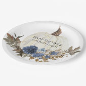Assiettes En Carton Bleu Floral Blanc Citrouille Bébé Garçon Douche (Angle)