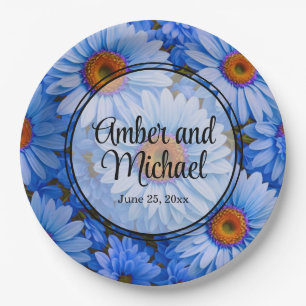 Assiettes En Carton Bleu floral bleu tournesol bleu marguerites motif