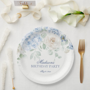 Assiettes En Carton Bleu Floral Hydrangea Botanique Fleurs Anniversair