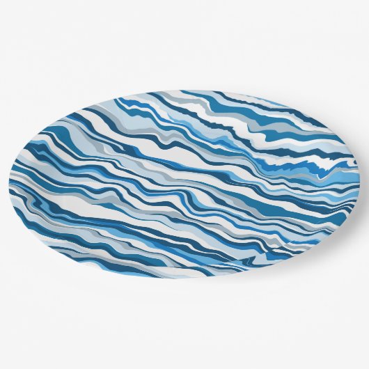 Assiettes En Carton Bleu Fluide Art Marbre Pour Peinture Bande (Angle)