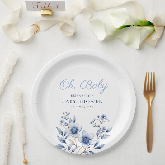 Assiettes En Carton Bleu foncé et Dusty Fleurs sauvages Oh Baby shower (Mariage)