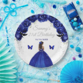 Assiettes En Carton Bleu foncé Peau foncée Princesse Anniversaire (Fête)