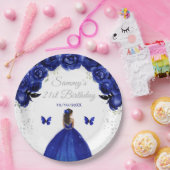 Assiettes En Carton Bleu foncé Peau foncée Princesse Anniversaire (Fête)