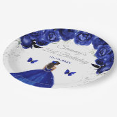 Assiettes En Carton Bleu foncé Peau foncée Princesse Anniversaire (Angle)