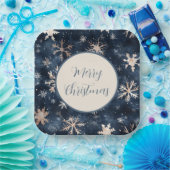 Assiettes En Carton Bleu foncé simple avec flocons de neige (Fête)