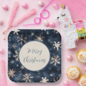 Assiettes En Carton Bleu foncé simple avec flocons de neige (Fête)