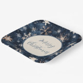 Assiettes En Carton Bleu foncé simple avec flocons de neige (Angulaire)