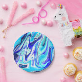 Assiettes En Carton Bleu fondu | Marble Fluid Art (Fête)