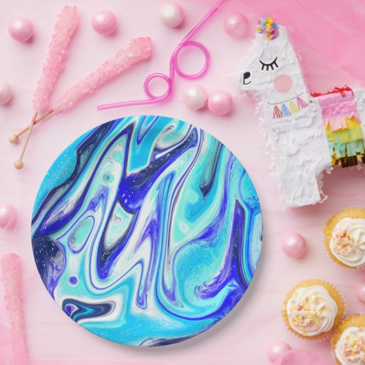 Assiettes En Carton Bleu fondu | Marble Fluid Art (Fête)