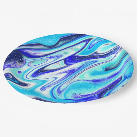 Assiettes En Carton Bleu fondu | Marble Fluid Art (Angle)