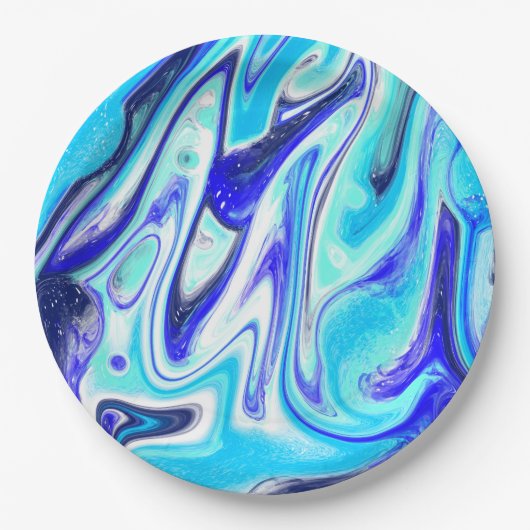 Assiettes En Carton Bleu fondu | Marble Fluid Art (Devant)