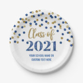 Assiettes En Carton Bleu Gold Confetti Graduation 2021 (Devant)