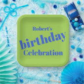 Assiettes En Carton Bleu Gras Sur Lime Vert Anniversaire (Fête)