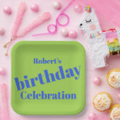 Assiettes En Carton Bleu Gras Sur Lime Vert Anniversaire (Fête)