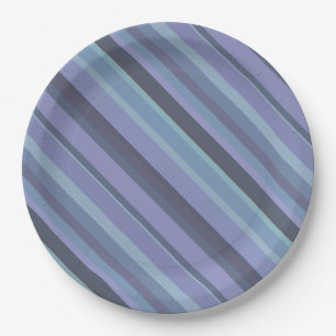 Assiettes En Carton Bleu-gris bandes diagonales