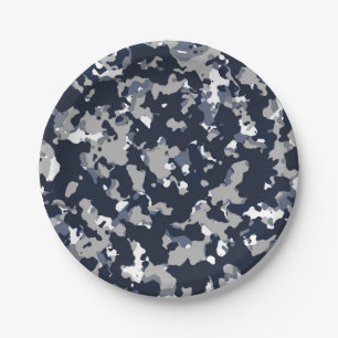 Assiettes En Carton Bleu Gris Blanc Camouflage Camo Motif Fête