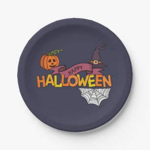 Assiettes En Carton Bleu Happy Halloween Plaque de papier de salutatio