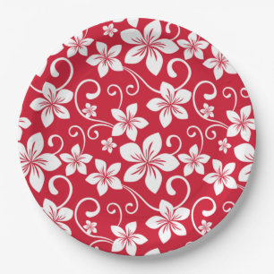 ASSIETTES EN CARTON BLEU HAWAII (ROUGE)