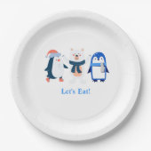 Assiettes En Carton Bleu hiver merveilleux bébé pingouins ours polaire (Devant)