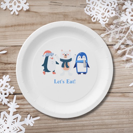Assiettes En Carton Bleu hiver merveilleux bébé pingouins ours polaire