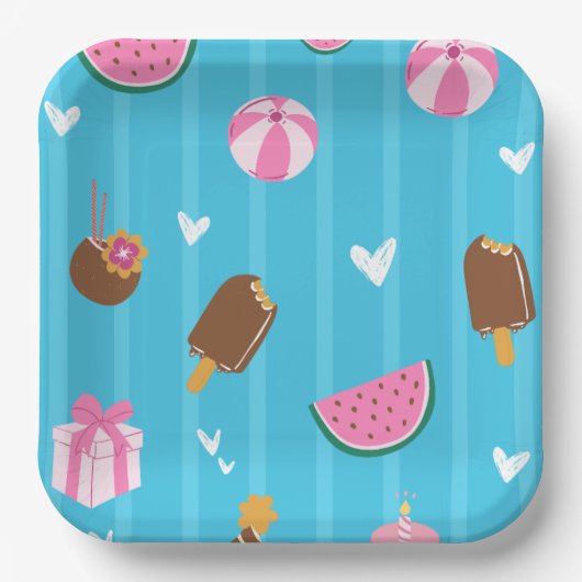 Assiettes En Carton Bleu illustrations mignonnes Plaque de papier (Recto)