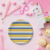 Assiettes En Carton Bleu jaune moderne rayures crème Hanoukka (Fête)