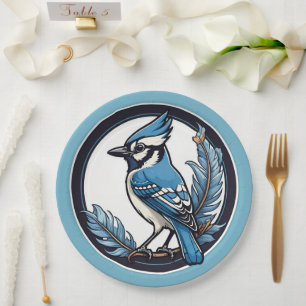 Assiettes En Carton Bleu Jay Oiseau et plumes Bleu