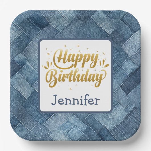 Assiettes En Carton Bleu Jean Denim Plaque papier d'anniversaire (Recto)