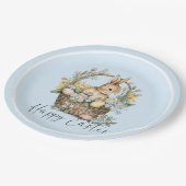 Assiettes En Carton Bleu Joyeux lapin de Pâques (Angle)