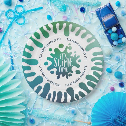 Assiettes En Carton Bleu lumineux + partie verte de boue d'arc-en-ciel (Fête)