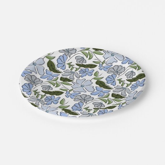 Assiettes En Carton Bleu main tiré bloc floral Imprimer (Angle)