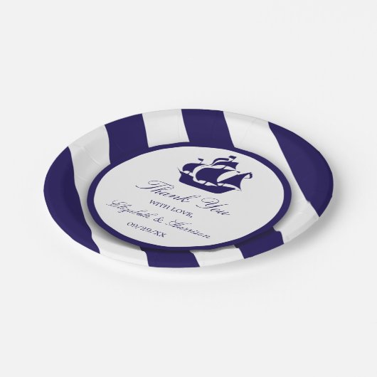 Assiettes En Carton Bleu Mariage de navire marine (Angle)