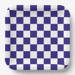 Assiettes En Carton Bleu marine à carreaux