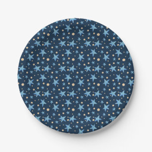 Assiettes En Carton Bleu marine avec étoiles bleues et à motifs de poi