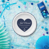 Assiettes En Carton Bleu Marine de coeur Nautique juste marié Mariage (Fête)
