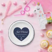 Assiettes En Carton Bleu Marine de coeur Nautique juste marié Mariage (Fête)