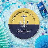 Assiettes En Carton Bleu marine et Mustard Jaune Ancre (Fête)