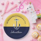 Assiettes En Carton Bleu marine et Mustard Jaune Ancre (Fête)