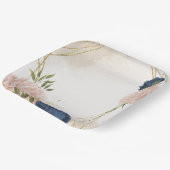 Assiettes En Carton bleu marine fleurs vert feuille mariage (Angulaire)