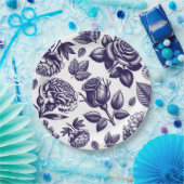 Assiettes En Carton Bleu marine floral vintage (Fête)