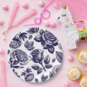 Assiettes En Carton Bleu marine floral vintage (Fête)