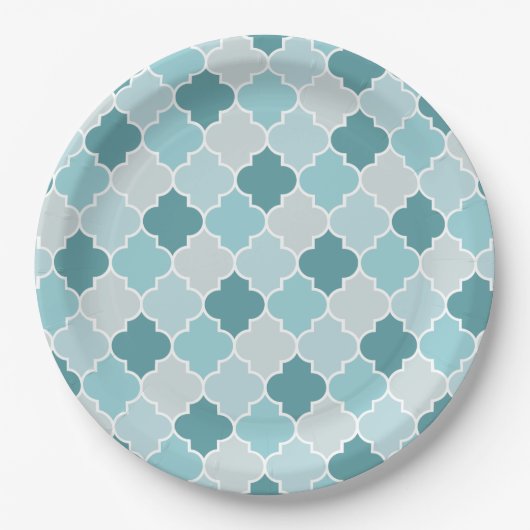 Assiettes En Carton Bleu Marocain Trellis, Lattes, Quatrefoil (Devant)