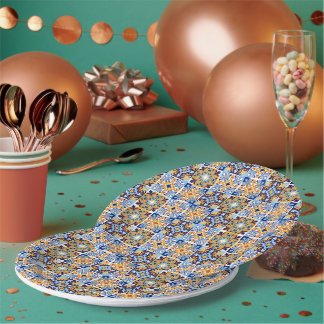 Assiettes En Carton bleu méditerranéen & marron